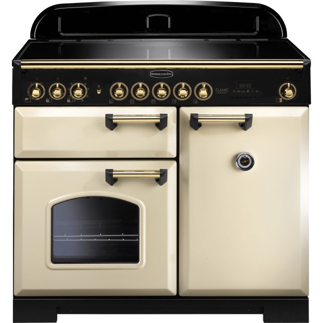 Rangemaster 115580 Classic Deluxe 100cm Electric Range Cooker With Induction Hob - Cream Brass