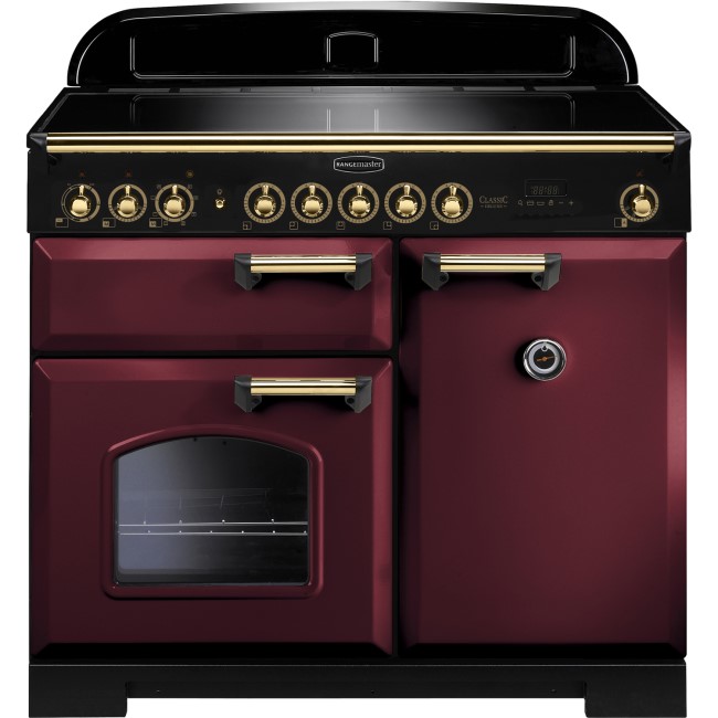 Rangemaster 115590 Classic Deluxe 100cm Electric Range Cooker With Induction Hob - Cranberry Brass