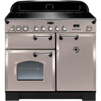 Rangemaster 95960 Classic Deluxe 100cm Electric Range Cooker with Induction Hob in Latte and Chrome