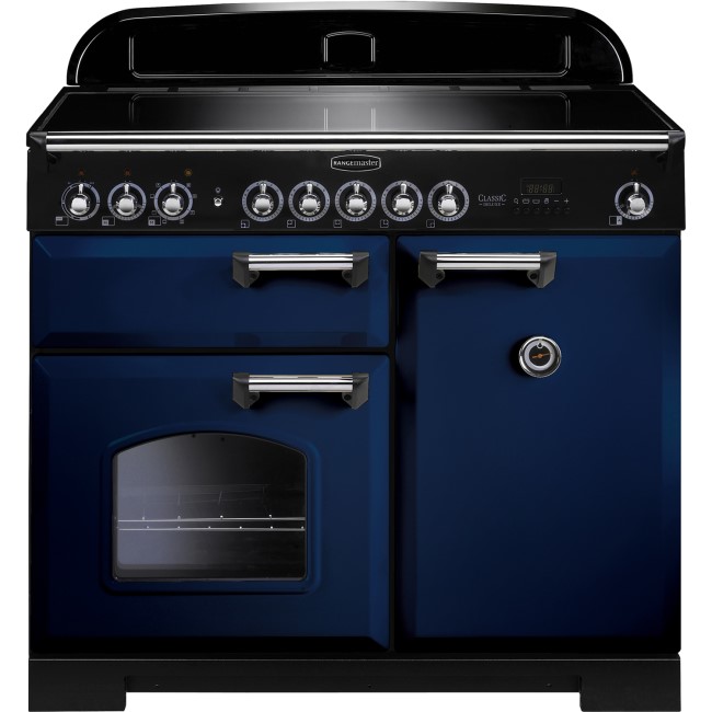 Rangemaster 114010 Classic Deluxe 100cm Electric Range Cooker With Induction Hob - Blue Chrome
