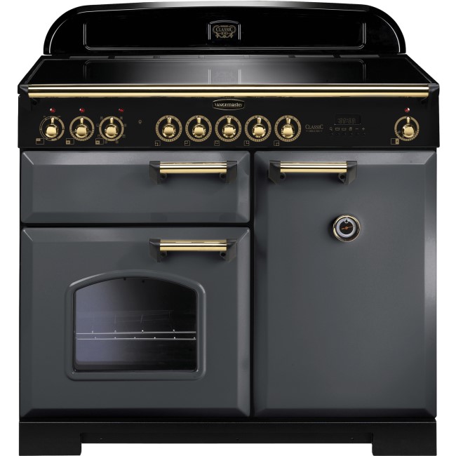Rangemaster CDL100EISLB Classic Deluxe 100cm Electric Range Cooker With Induction Hob - Slate Grey & Brass