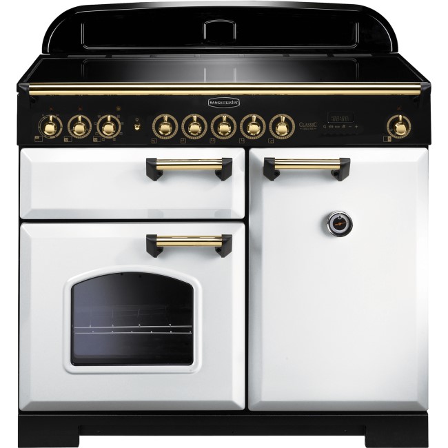 Rangemaster 114040 Classic Deluxe 100cm Electric Range Cooker With Induction Hob - White Brass