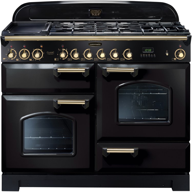 Rangemaster CDL110DFFBLB Classic Deluxe 110cm Dual Fuel Range Cooker - Black & Brass