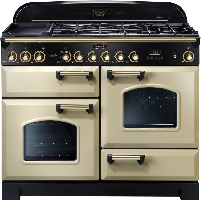 Rangemaster 81350 Classic Deluxe 110cm Electric Range Cooker With Ceramic Hob - Cream And Brass
