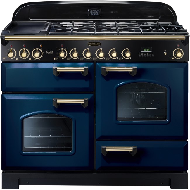 Rangemaster 114140 Classic Deluxe 110cm Electric Range Cooker With Ceramic Hob - Blue Brass