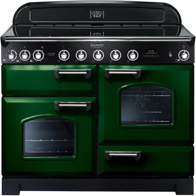 Rangemaster 113070 Classic Deluxe 110cm Electric Range Cooker With Induction Hob - Green Chrome