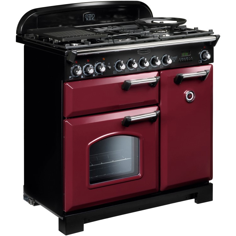 Rangemaster CDL90DFFCYC Classic Deluxe 90cm Dual Fuel Range Cooker - Cranberry & Chrome