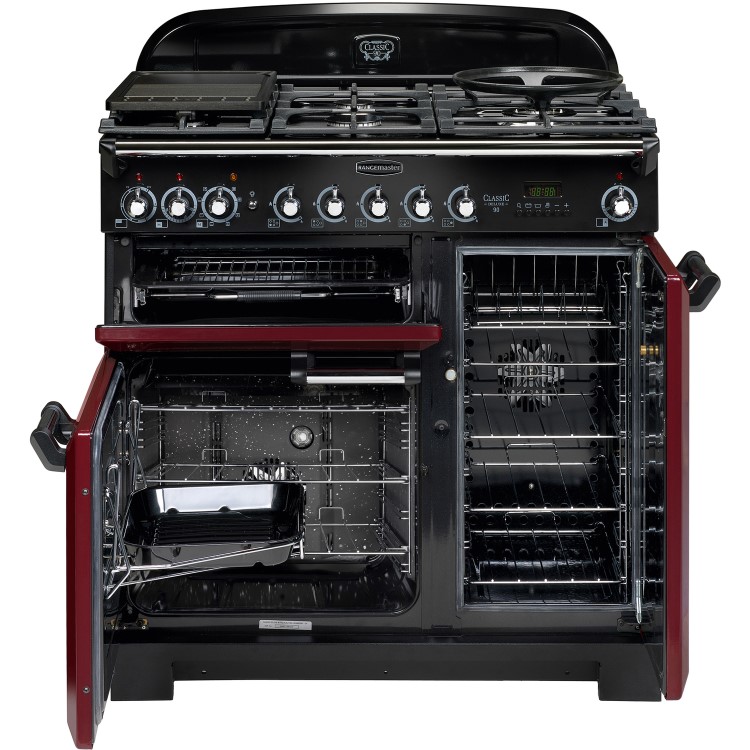 Rangemaster CDL90DFFCYC Classic Deluxe 90cm Dual Fuel Range Cooker - Cranberry & Chrome 