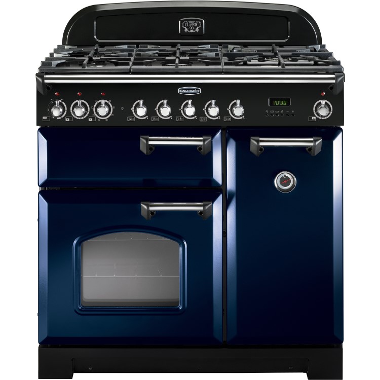 Rangemaster 113530 Classic Deluxe 90 cm Dual Fuel Range Cooker - Blue Chrome
