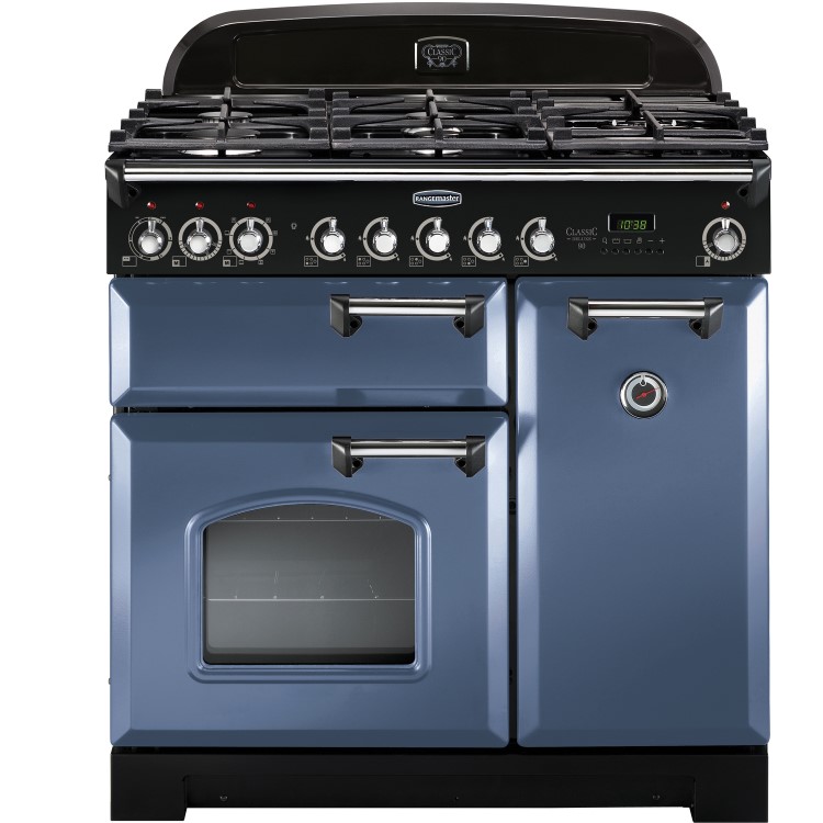Rangemaster Classic Deluxe 90cm Dual Fuel Range Cooker - Stone Blue