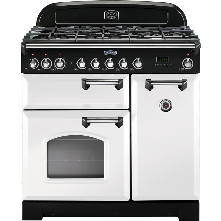 Rangemaster 113550 Classic Deluxe 90 cm Dual Fuel Range Cooker - White Chrome