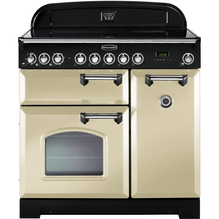 Rangemaster 81640 Classic Deluxe Ceramic 90cm Electric Range Cooker - Cream With Chrome Trim