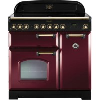 Rangemaster 84510 Classic Deluxe 90cm Electric Range Cooker With Ceramic Hob - Cranberry And Brass