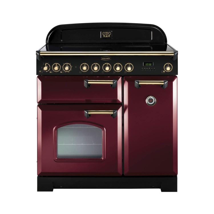 Rangemaster 84510 Classic Deluxe 90cm Electric Range Cooker With Ceramic Hob - Cranberry And Brass