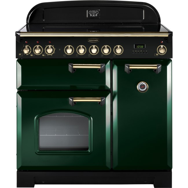 Rangemaster 114240 Classic Deluxe 90cm Electric Range Cooker With Ceramic Hob - Green Brass