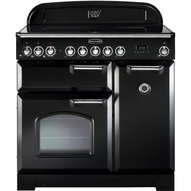 Rangemaster CDL90EIBLC Classic Deluxe 90cm Electric Range Cooker with Induction Hob - Black & Chrome