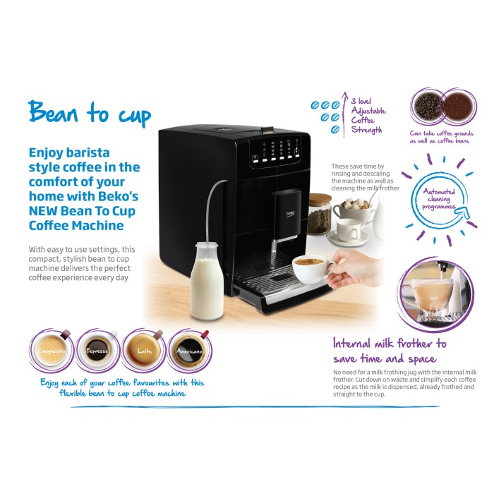 Beko CEG7425B Barista Bean to Cup Coffee Machine with Frother Black