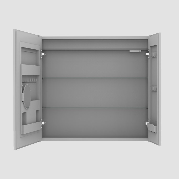 Double Door Chrome Bathroom Miror Cabinet with Lights & Shaver Socket 750 x 700mm - Celeste