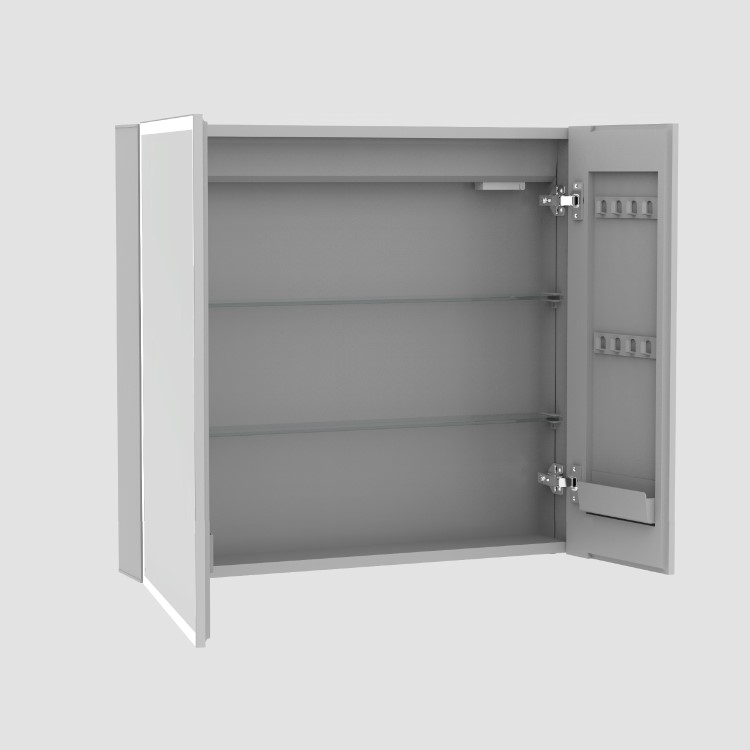 Double Door Chrome Bathroom Miror Cabinet with Lights & Shaver Socket 750 x 700mm - Celeste