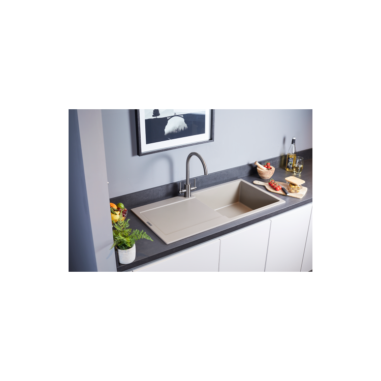 Single Bowl Inset Grey Composite Kitchen Sink with Reversible Drainer - Essence