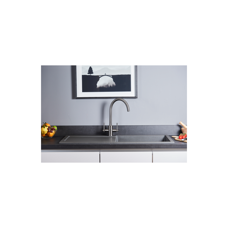 1 Bowl Inset Black Granite Kitchen Sink with Reversible Drainer - Essence 