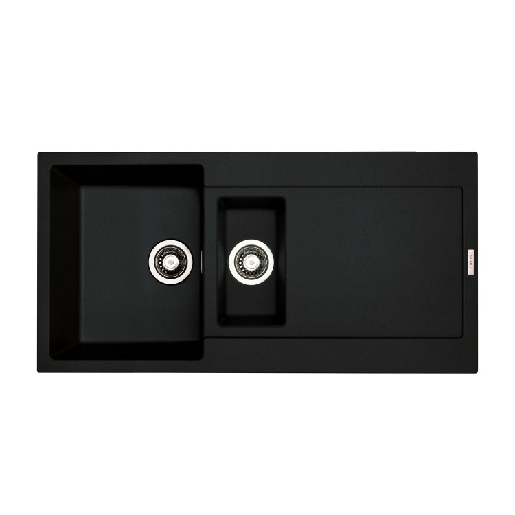 1.5 Bowl Inset Black Granite Kitchen Sink with Reversible Drainer - Essence