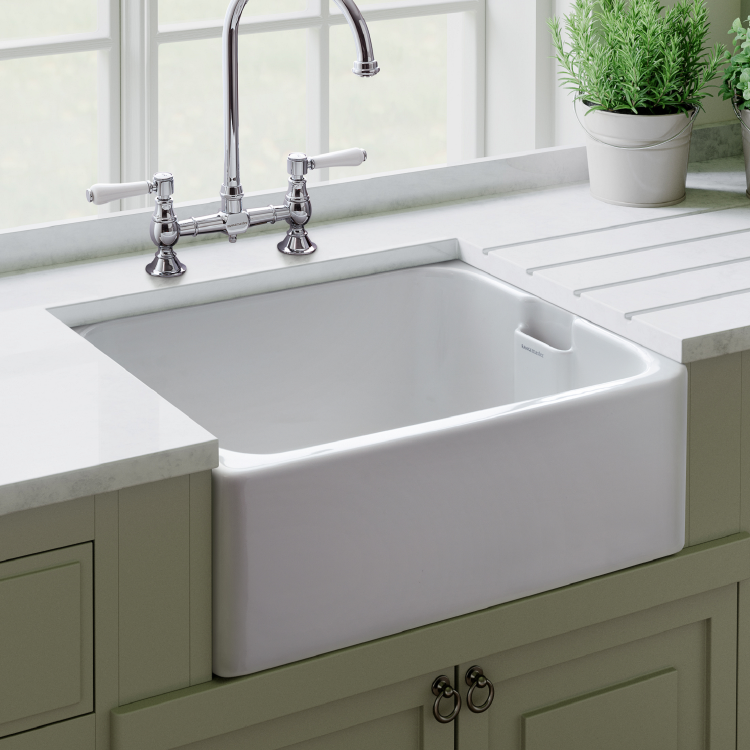 Rangemaster Single Bowl Undermount Belfast White Ceramic Kitchen Sink