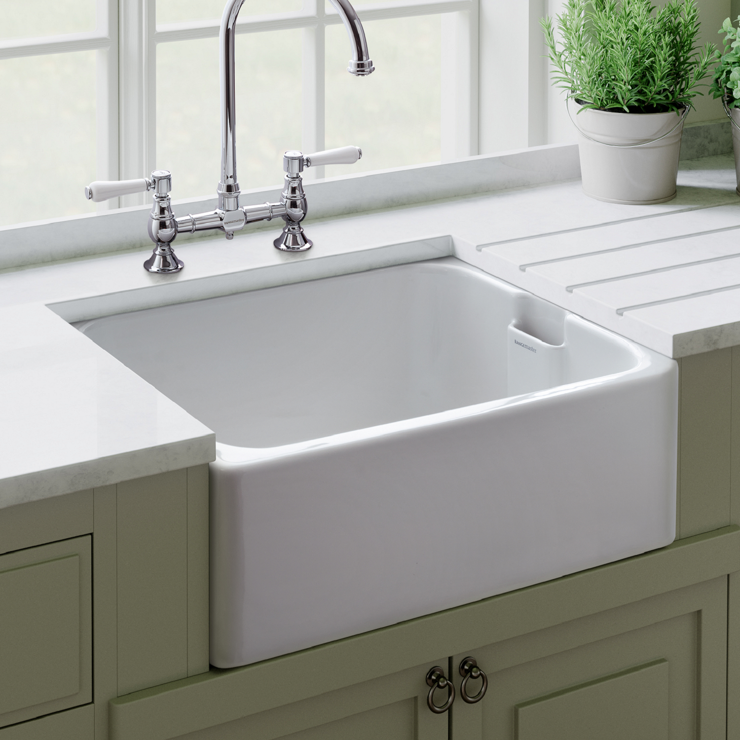 Rangemaster Single Bowl Undermount Belfast  Ceramic Kitchen Sink CFBL595WH/