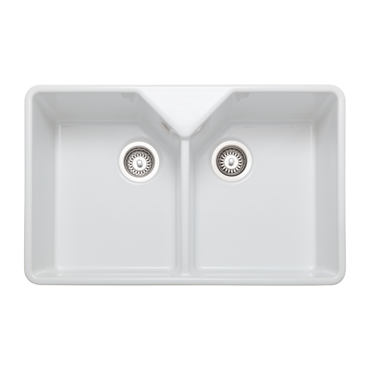 Rangemaster Double Bowl Undermount Belfast White Ceramic Kitchen Sink