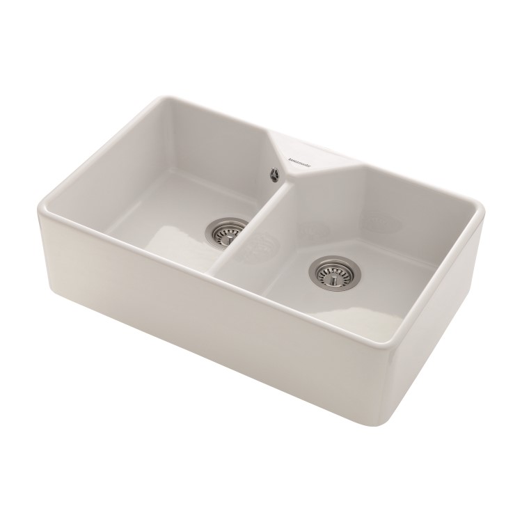 Rangemaster Double Bowl Undermount Belfast White Ceramic Kitchen Sink