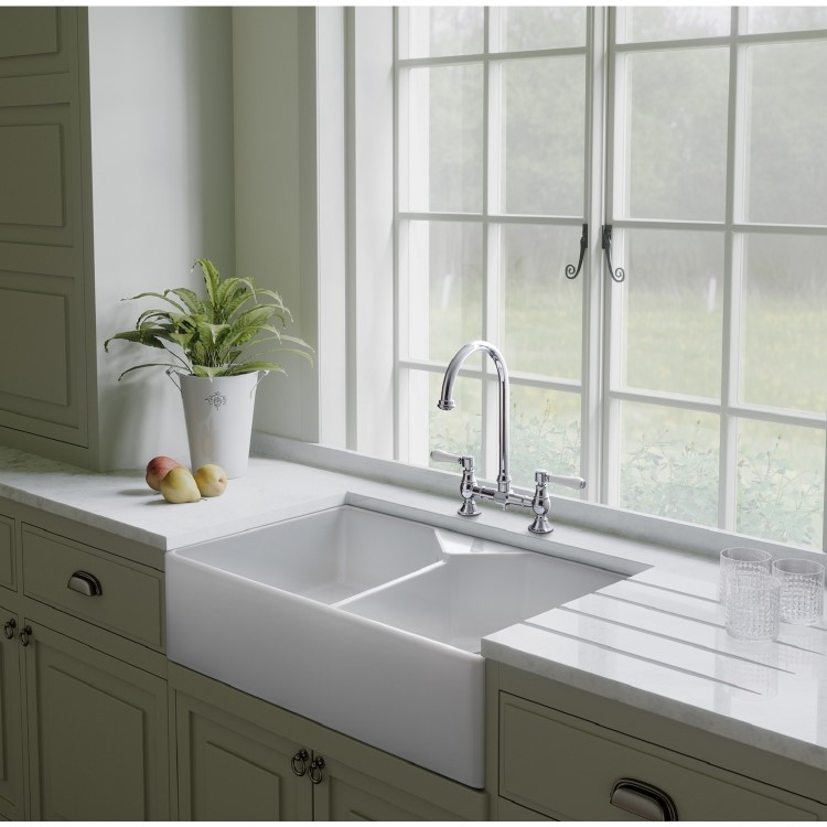 Rangemaster Double Bowl Undermount Belfast White Ceramic Kitchen Sink