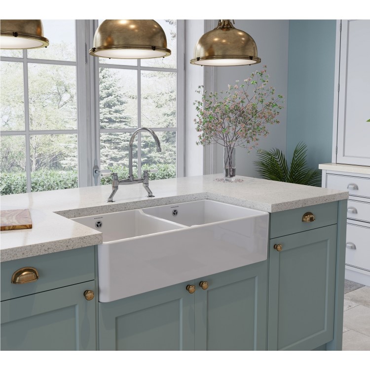 Box Opened Rangemaster Double Bowl White Ceramic Kitchen Sink