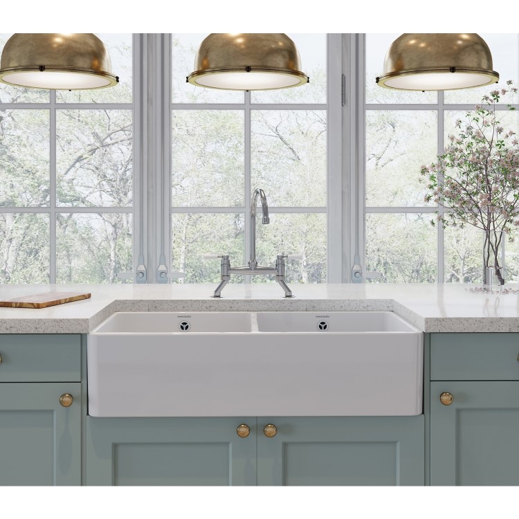 Box Opened Rangemaster Double Bowl White Ceramic Kitchen Sink