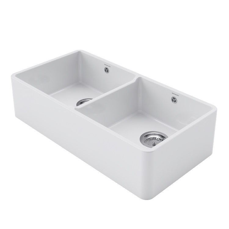 Box Opened Rangemaster Double Bowl White Ceramic Kitchen Sink