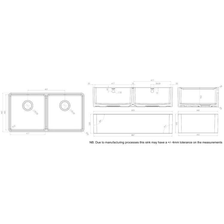 Box Opened Rangemaster Double Bowl White Ceramic Kitchen Sink