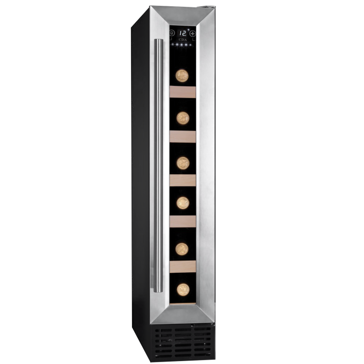 CDA 6 Bottle Capacity Single Zone Freestanding 15cm Under Counter Wine Cooler  - Stainless Steel