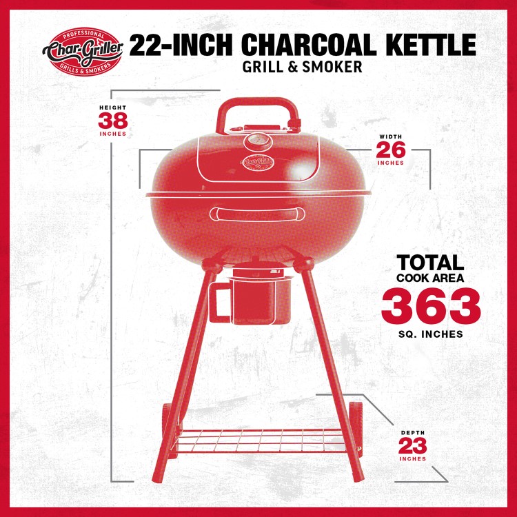 Char-Griller 57cm Kettle Charcoal Grill and Smoker
