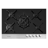 Fisher & Paykel CG755DWFCTB1 89269 Five Burner 75cm Gas-on-Glass Hob Black Glass Brushed Steel Front Strip