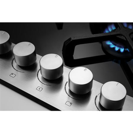 Fisher & Paykel CG755DWFCTB1 89269 Five Burner 75cm Gas-on-Glass Hob Black Glass Brushed Steel Front Strip