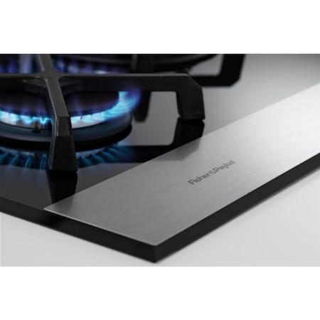 Fisher & Paykel CG755DWFCTB1 89269 Five Burner 75cm Gas-on-Glass Hob Black Glass Brushed Steel Front Strip
