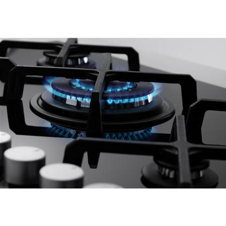 Fisher & Paykel CG755DWFCTB1 89269 Five Burner 75cm Gas-on-Glass Hob Black Glass Brushed Steel Front Strip
