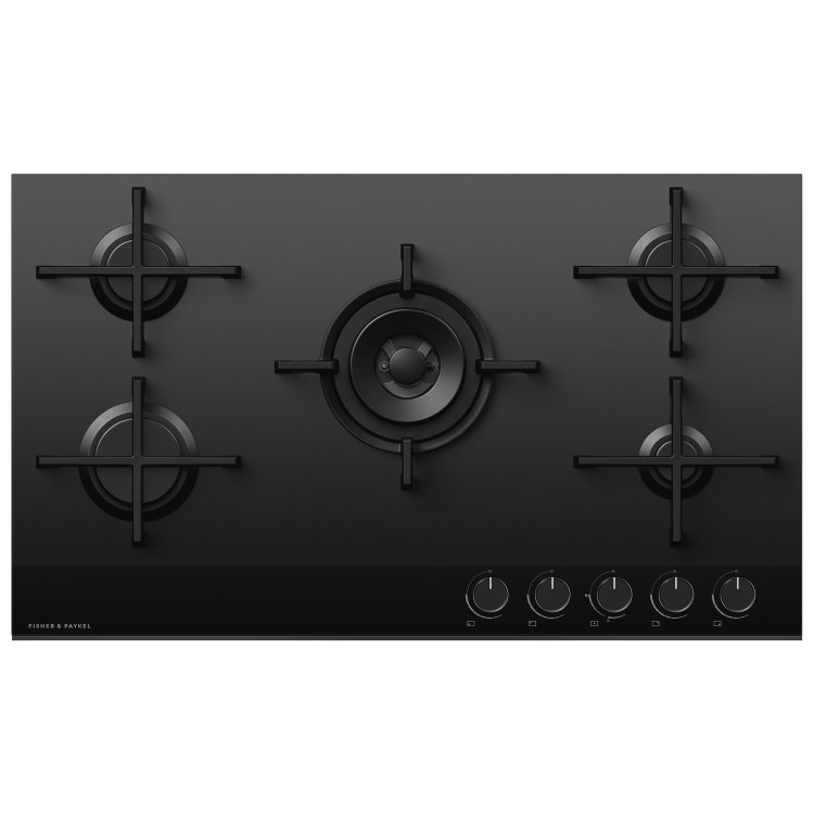 Fisher & Paykel Series 9 90cm Five Burner Gas-On-Glass Hob - Black