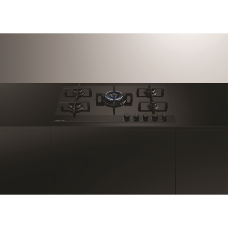Fisher & Paykel Series 9 90cm Five Burner Gas-On-Glass Hob - Black