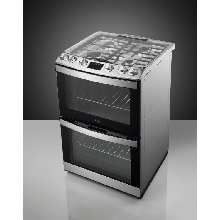 AEG CGB6133CCM 60cm Double Oven Gas Cooker With Lid - Stainless Steel