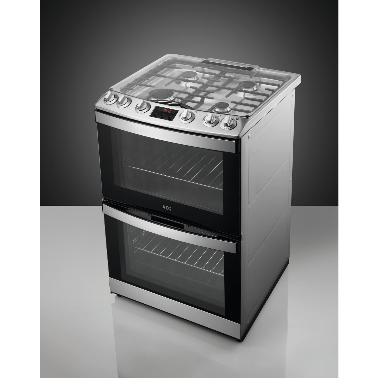 60cm double oven gas cooker with lid