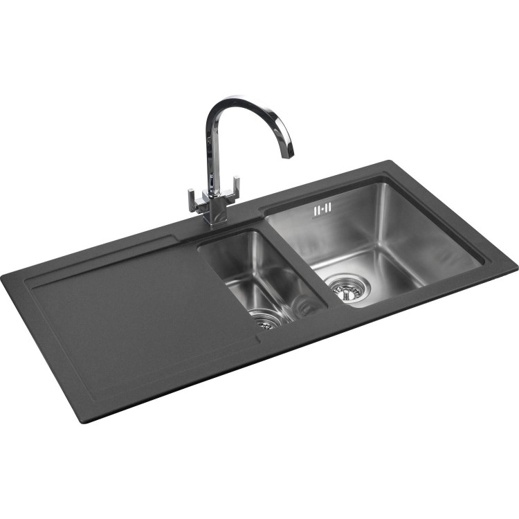 Rangemaster CGE9852LGB Cubix Gemini 985x508 1.5 Bowl LHD Granite Black Sink