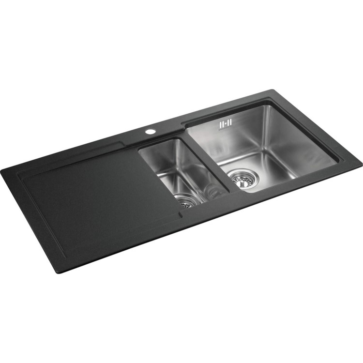 Rangemaster CGE9852LGB Cubix Gemini 985x508 1.5 Bowl LHD Granite Black Sink
