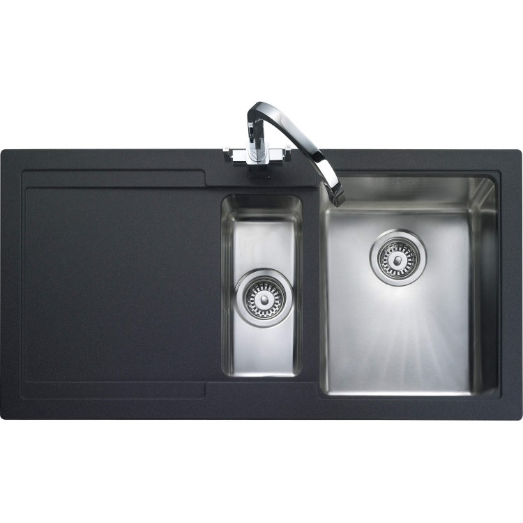 Rangemaster CGE9852LGB Cubix Gemini 985x508 1.5 Bowl LHD Granite Black Sink