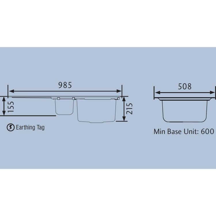 Rangemaster CGE9852LGB Cubix Gemini 985x508 1.5 Bowl LHD Granite Black Sink