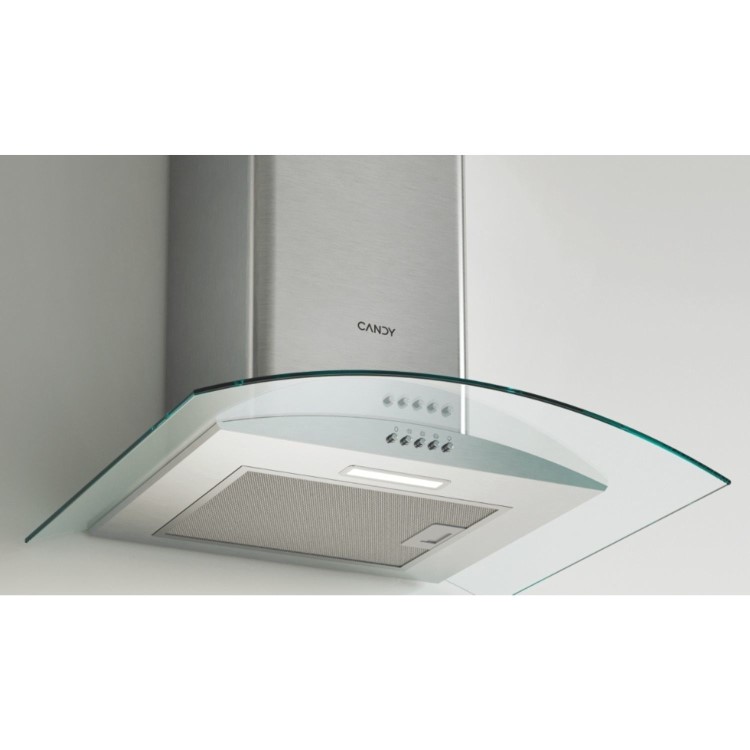 Candy 60cm Chimney Cooker Hood With Curved Glass Canopy - Stainless Steel